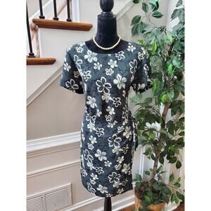 Vintage Bentley Green Floral Round Neck Short Sleeve Knee Length Dress Size 16
